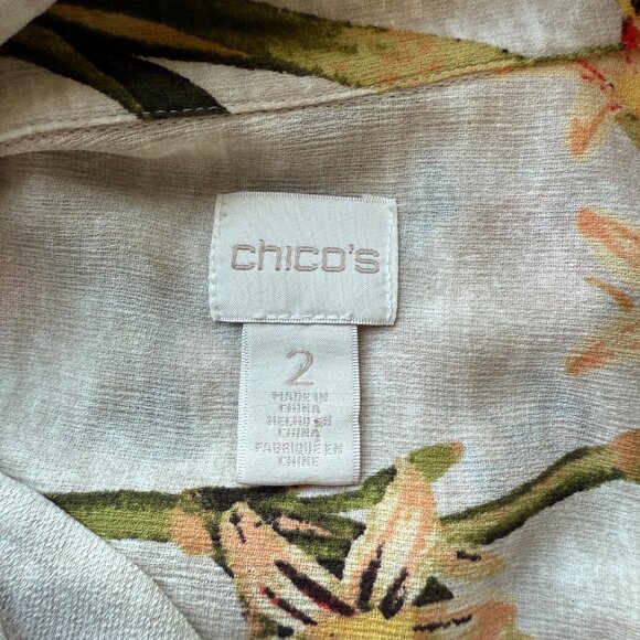 Chicos Womens Floral Drawstring Shirt Dress Size 2 Beige Orange Button Front - Picture 7 of 8